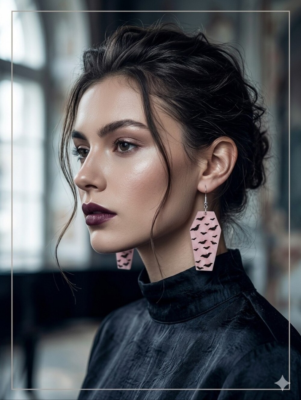 Pastel Goth Pink Coffin Bat Halloween Dangle Earrings